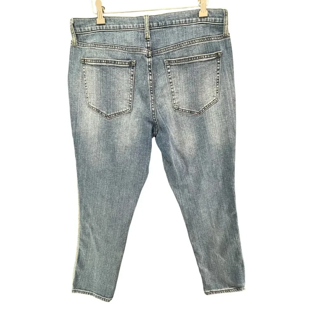 Gap‎ Best Girlfriend Ankle Jeans Womens 31 Indigo Blue Denim Gold Tuxedo Stripe